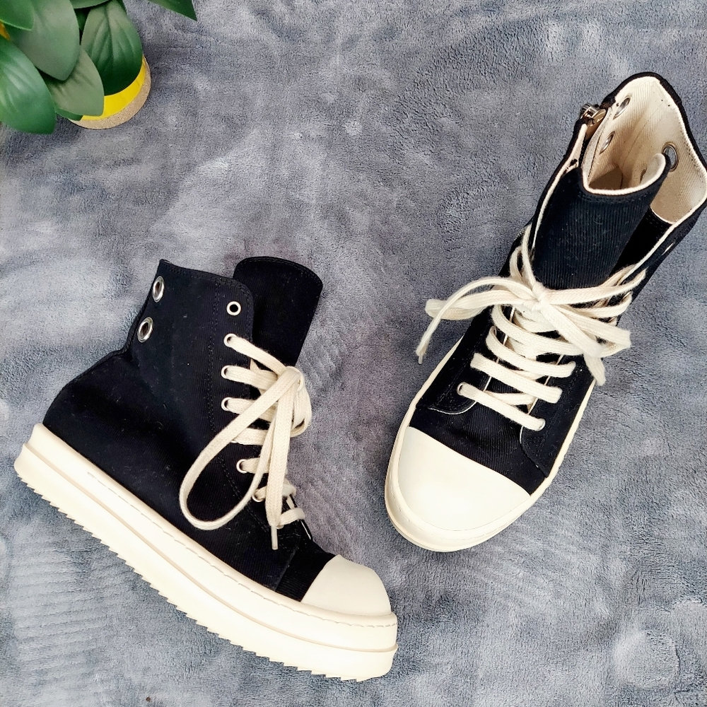 RO Black and White Canvas High-Top Sneakers